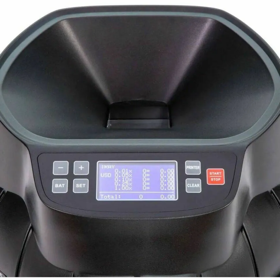 Coin Counter for Pennies, Nickels, Dimes, Quarters, Half Dollars and Dollars, 14.2" x 13.4" x 11", Black