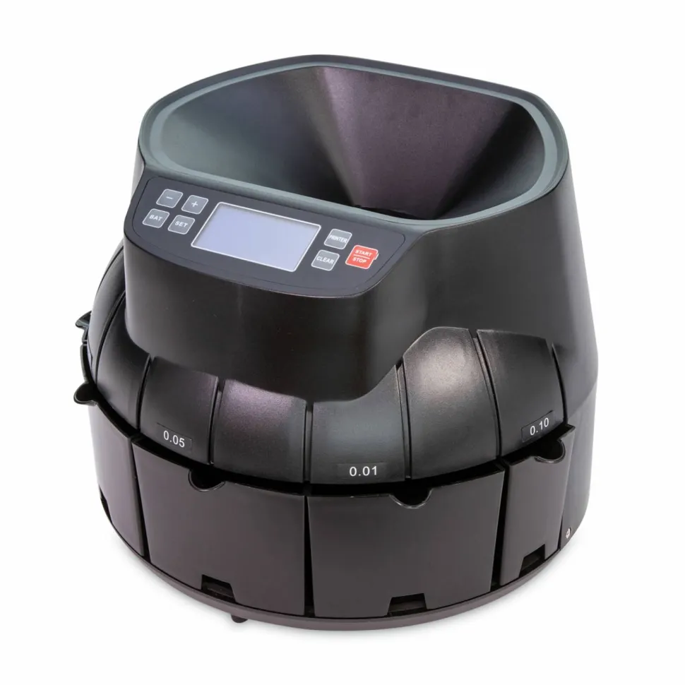 Coin Counter for Pennies, Nickels, Dimes, Quarters, Half Dollars and Dollars, 14.2" x 13.4" x 11", Black