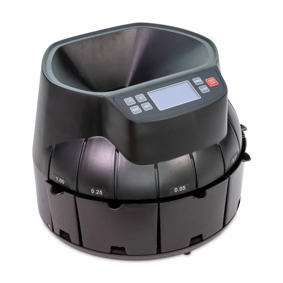 Coin Counter for Pennies, Nickels, Dimes, Quarters, Half Dollars and Dollars, 14.2" x 13.4" x 11", Black