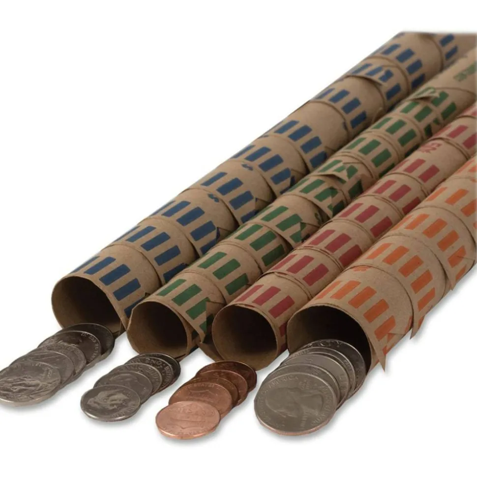 Coin Tainer PAP R Tubular Coin Wrap 1 Denomination Durable, Burst Resistant, Crimped, Pre formed 57 lb Paper Weight Paper Red, 1000/Pack