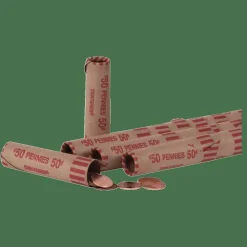 Coin Tainer PAP R Tubular Coin Wrap 1 Denomination Durable, Burst Resistant, Crimped, Pre formed 57 lb Paper Weight Paper Red, 1000/Pack