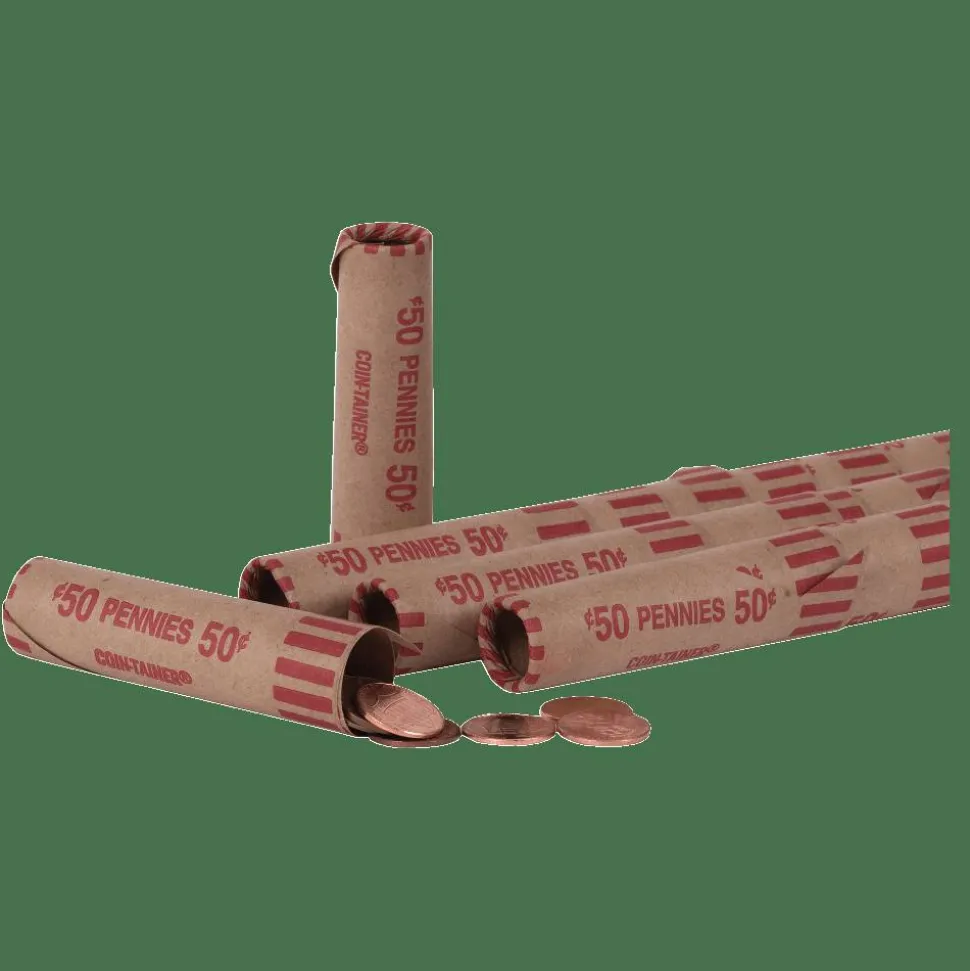 Coin Tainer PAP R Tubular Coin Wrap 1 Denomination Durable, Burst Resistant, Crimped, Pre formed 57 lb Paper Weight Paper Red, 1000/Pack