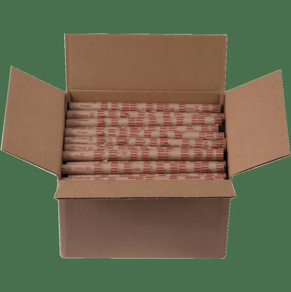 Coin Tainer PAP R Tubular Coin Wrap 1 Denomination Durable, Burst Resistant, Crimped, Pre formed 57 lb Paper Weight Paper Red, 1000/Pack