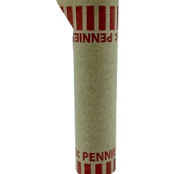 Coin Tainer PAP R Tubular Coin Wrap 1 Denomination Durable, Burst Resistant, Crimped, Pre formed 57 lb Paper Weight Paper Red, 1000/Pack