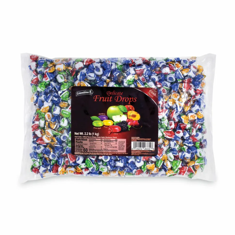 Colombina Delicate Fruit Drops Mini Fruit Filled Assortment, 2.2 lb Bag