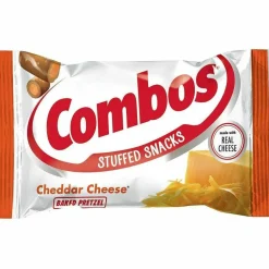 Combos Baked Snacks, 1.8 oz Bag, Cheddar Cheese Pretzel, 18 Bags/Carton