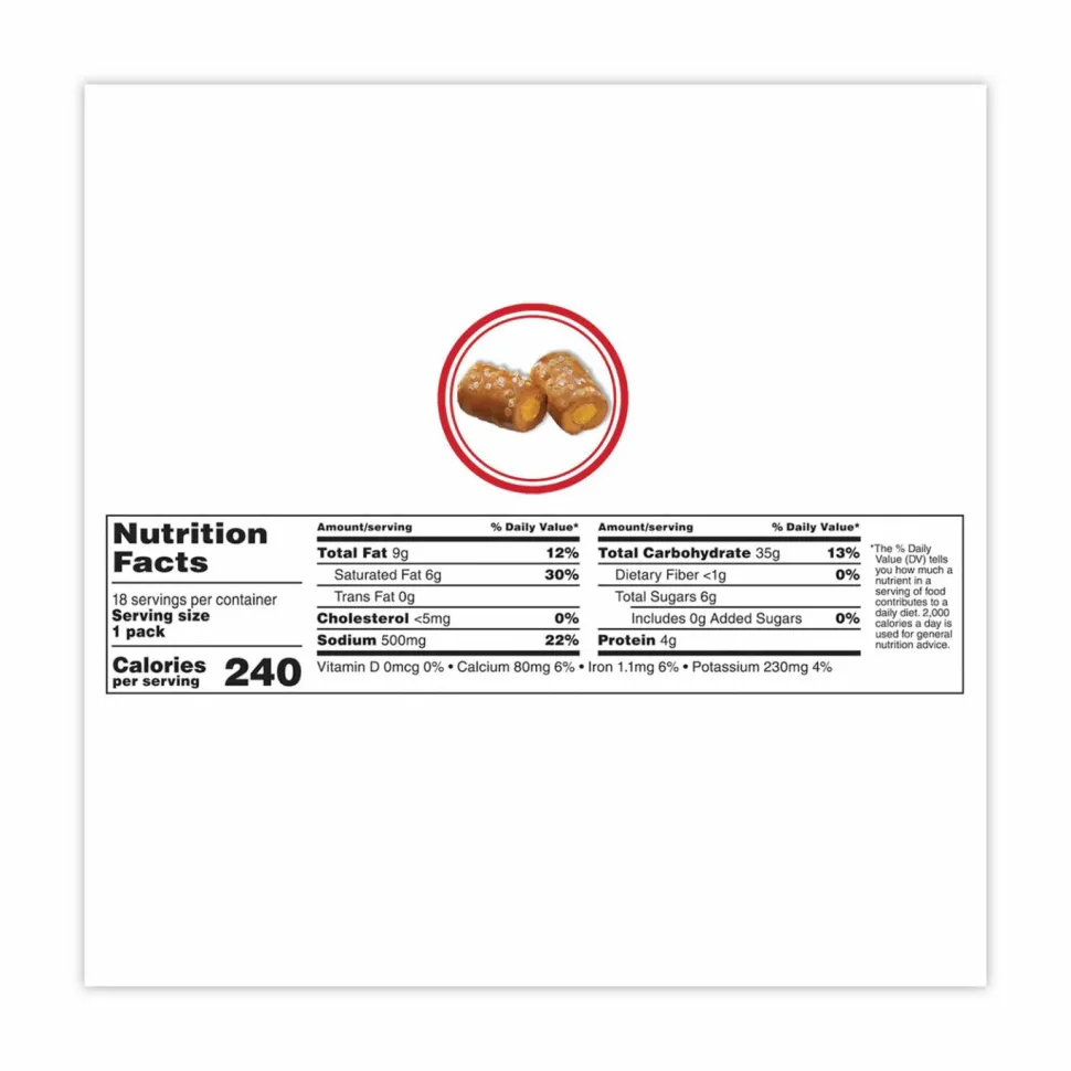 Combos Baked Snacks, 1.8 oz Bag, Cheddar Cheese Pretzel, 18 Bags/Carton