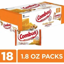 Combos Baked Snacks, 1.8 oz Bag, Cheddar Cheese Pretzel, 18 Bags/Carton