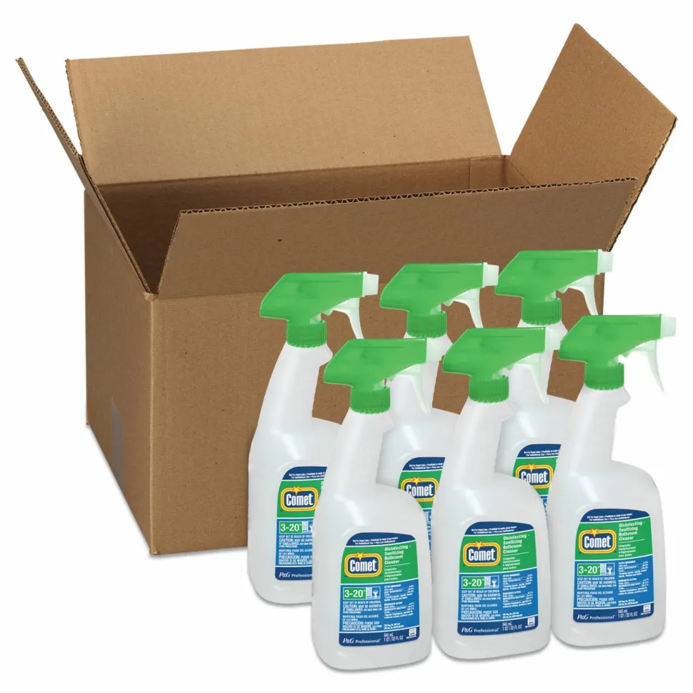 Comet Disinfecting-Sanitizing Bathroom Cleaner, Citrus Scent, 32 oz Trigger Spray Bottle, 6/Carton