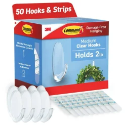 Command Assorted Hooks Cabinet Pack, 50 Hooks, 50 Clear Adhesive Strips, Damage Free Hanging Picture Hangers, No Tools Wall Hanging Strips