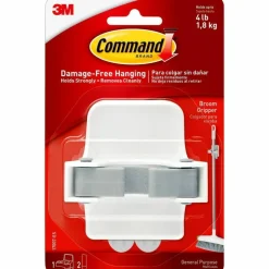 Command Broom Grippers, 4 lb (1.81 kg) Capacity, 4"H x 5.2"W, for Broom, Plastic, White, Clear, 6 / Bag