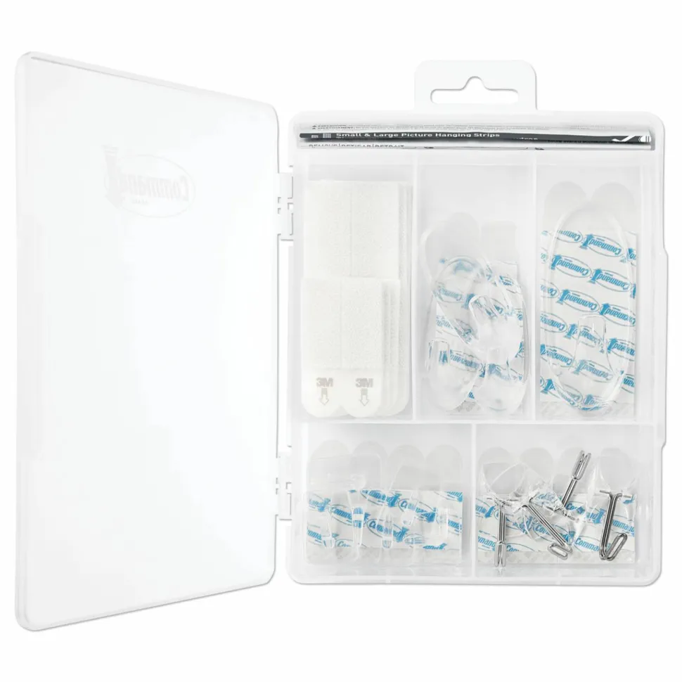 Command Clear Hooks and Strips, Assorted Sizes, Plastic, 0.05 lb; 2 lb; 4-16 lb Capacities, 16 Picture Strips/15 Hooks/22 Strips/Pack