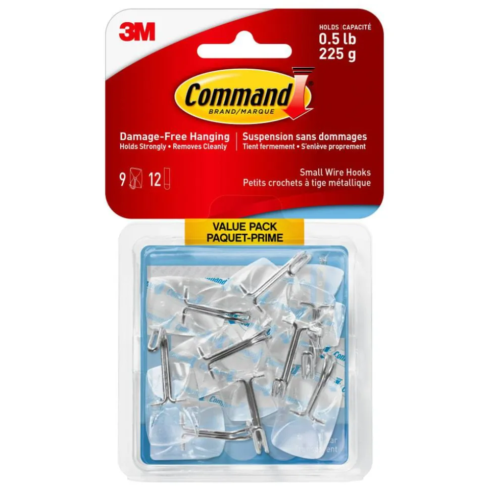 Command 9 Clear Small Wire Toggle Hooks and 12 Command Strips, Damage Free Hanging Hooks Wall Hangers for Hanging Home Decor, Holds up to 0.5 lb
