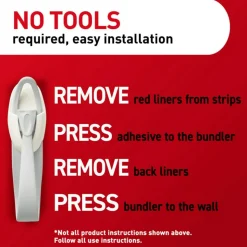 Command Cord Bundlers, 2 Command Bundlers, 3 Command Strips, Damage Free Hanging, No Tools Wall Hanging Strips For Living Spaces, Gray