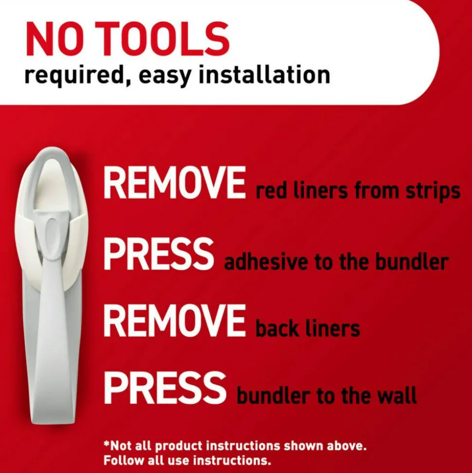 Command Cord Bundlers, 2 Command Bundlers, 3 Command Strips, Damage Free Hanging, No Tools Wall Hanging Strips For Living Spaces, Gray
