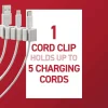 Command 5-Cord Clip Organizer, 4 White Clips, 8 Strips, 1 Clip Holds 5 Charging Cords, Great for Damage-Free Electronics Organization Under Desk