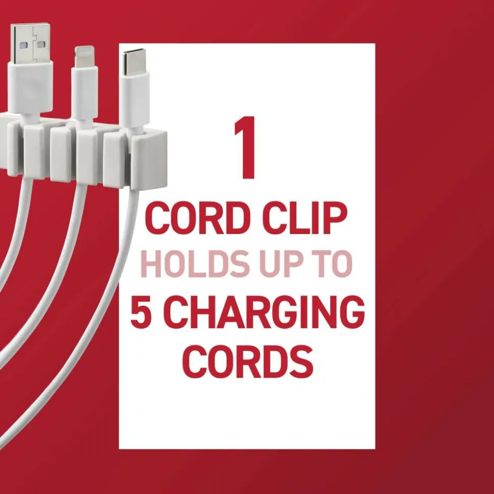 Command 5-Cord Clip Organizer, 4 White Clips, 8 Strips, 1 Clip Holds 5 Charging Cords, Great for Damage-Free Electronics Organization Under Desk