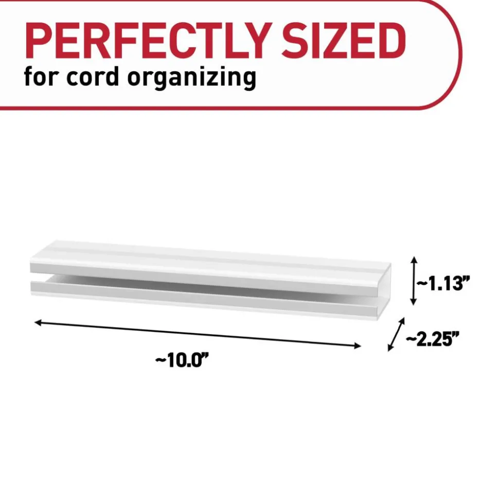 Command Cord Organizer Channel, 1 White Channel, 8 Strips, 10" Cord Storage Space, Great for Damage-Free Electronics Organization Under Desk