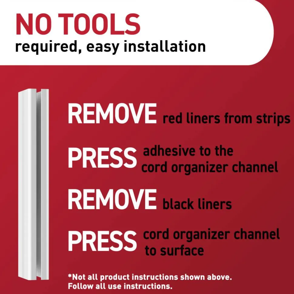 Command Cord Organizer Channel, 1 White Channel, 8 Strips, 10" Cord Storage Space, Great for Damage-Free Electronics Organization Under Desk