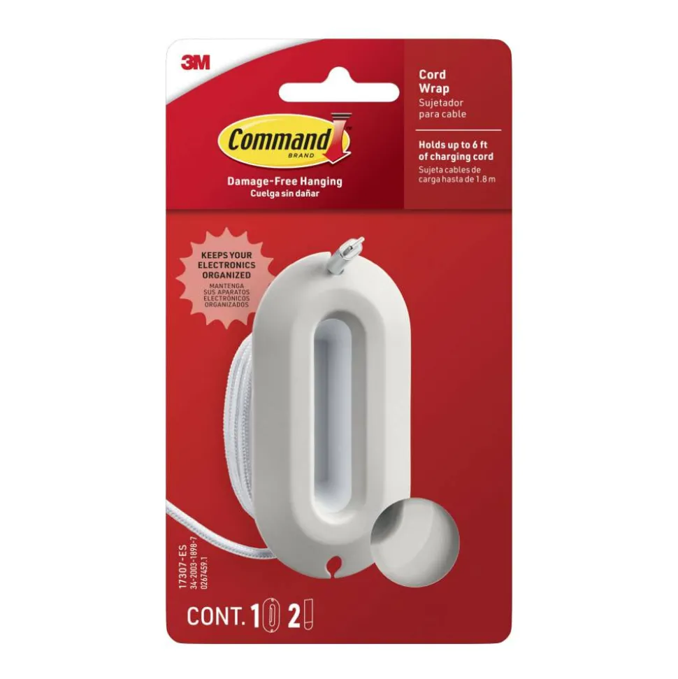 Command Cord Wrap, 1 Unit, 2 Strips, Holds 6 ft of Cord Storage, Great for Damage-Free Electronics Organization Under Desk