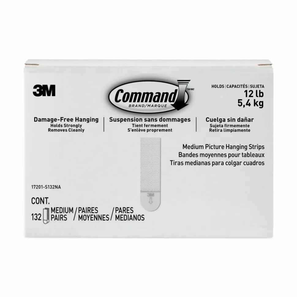 Command Damage-Free Hanging Picture Hanging Strip Pairs, Holds Up to 2.5 lb, Medium: 0.75" x 2.75", White, 132/Pack