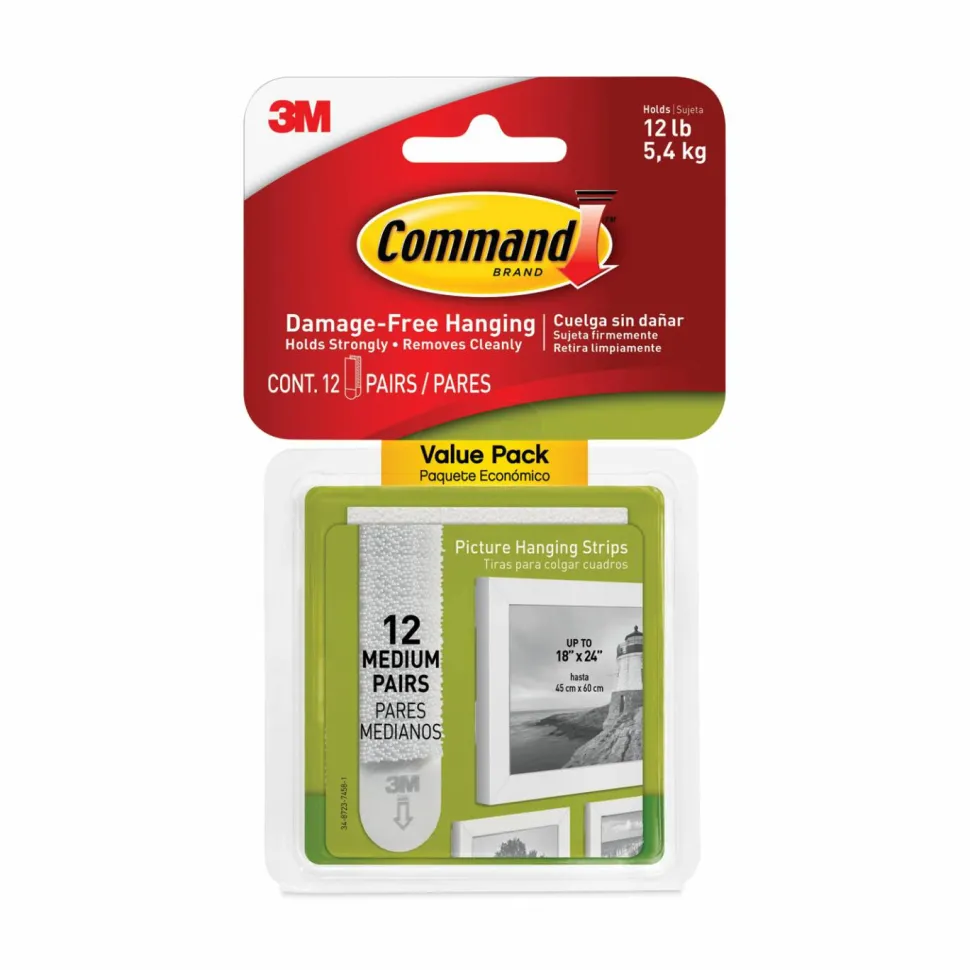 Command Damage-Free Hanging Picture Hanging Strip Pairs, Holds Up to 2.5 lb, Medium: 0.75" x 2.75", White, 12/Pack