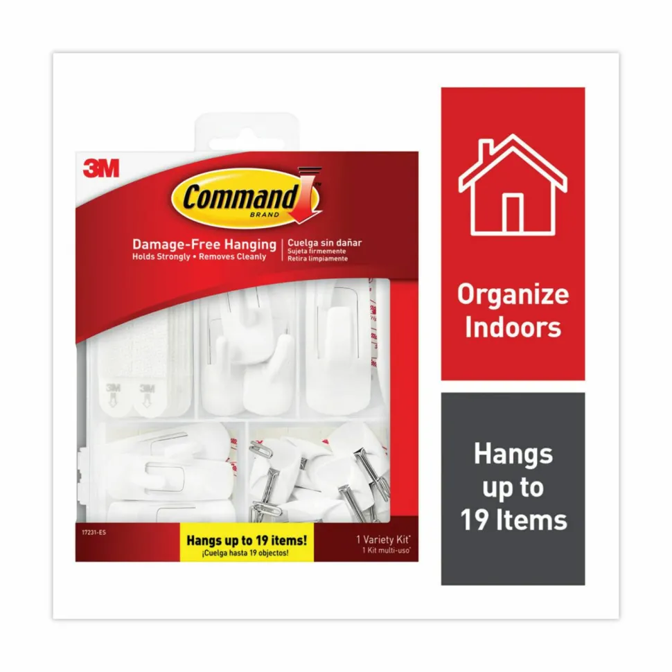 Command General Purpose Hooks, Variety Pack, Assorted Sizes, Plastic, White, 0.5, 1, 3, 5, 16 lb Capacities, 54 Pieces/Pack