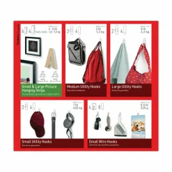 Command General Purpose Hooks, Variety Pack, Assorted Sizes, Plastic, White, 0.5, 1, 3, 5, 16 lb Capacities, 54 Pieces/Pack