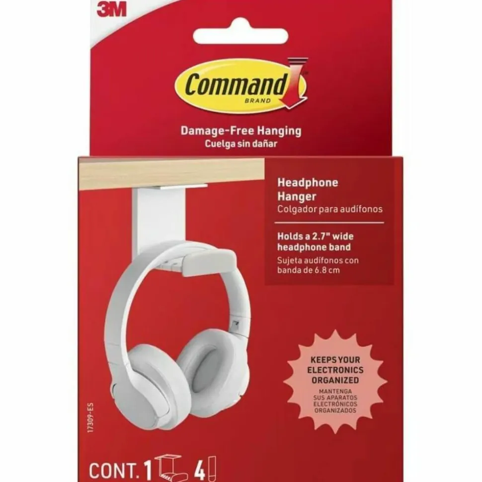 Command Headphone Hanger 17309-ES, 1 Hook, 4 Large Strips