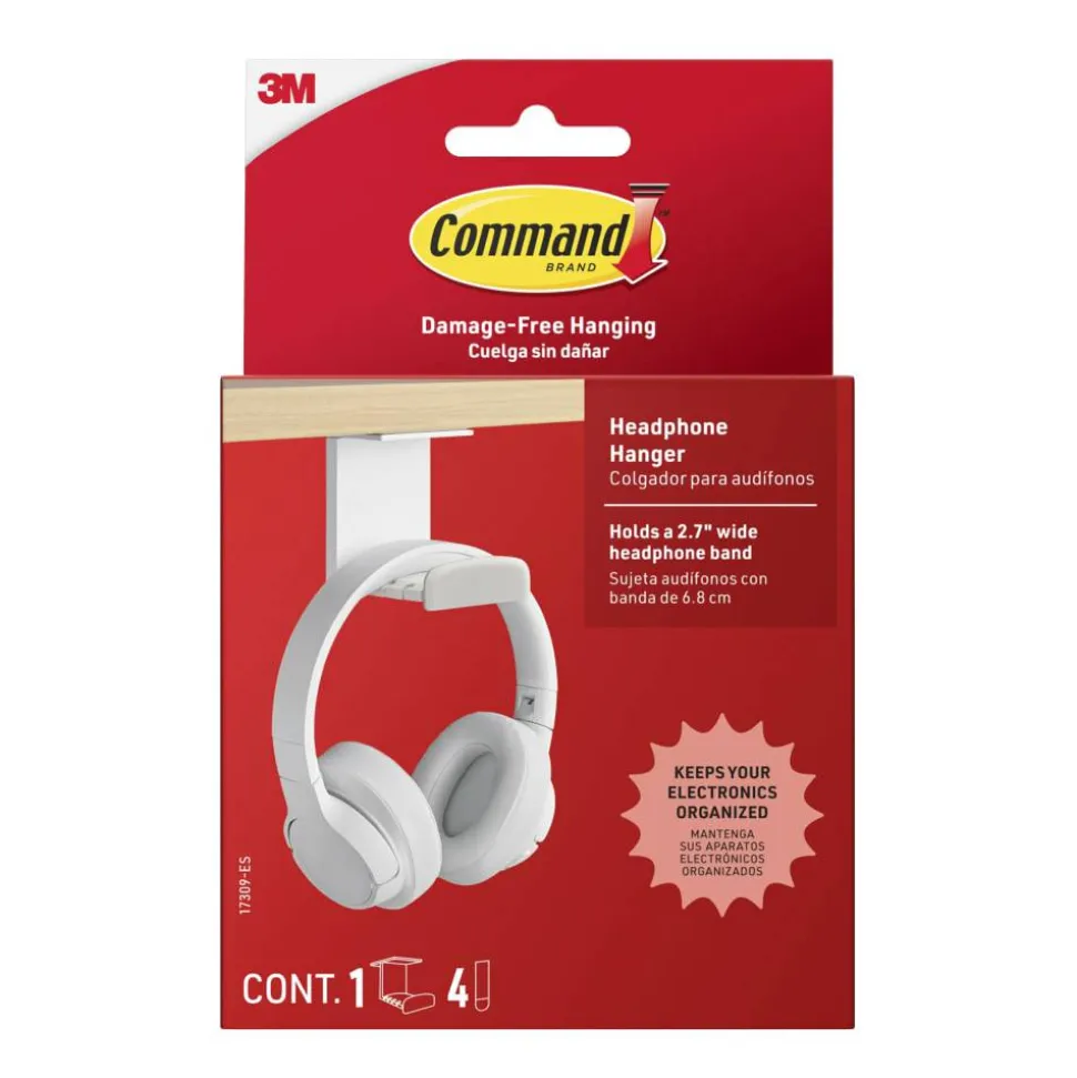 Command Headphone Hanger 17309-ES, 1 Hook, 4 Large Strips