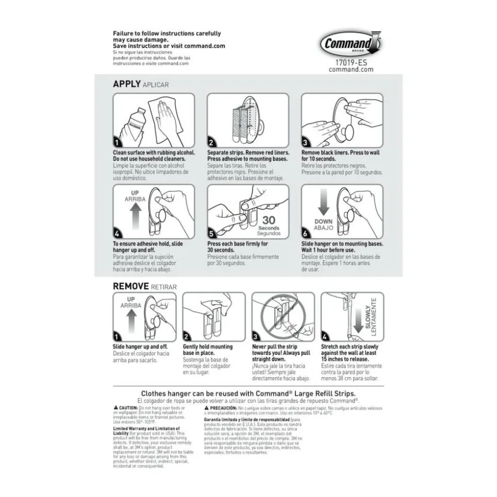 Command Large Clothes Hanger, 1 Hook, 2 White Adhesive Strips, Damage Free Hanging Picture Hangers, No Tools Wall Hanging Strips For Living Spaces