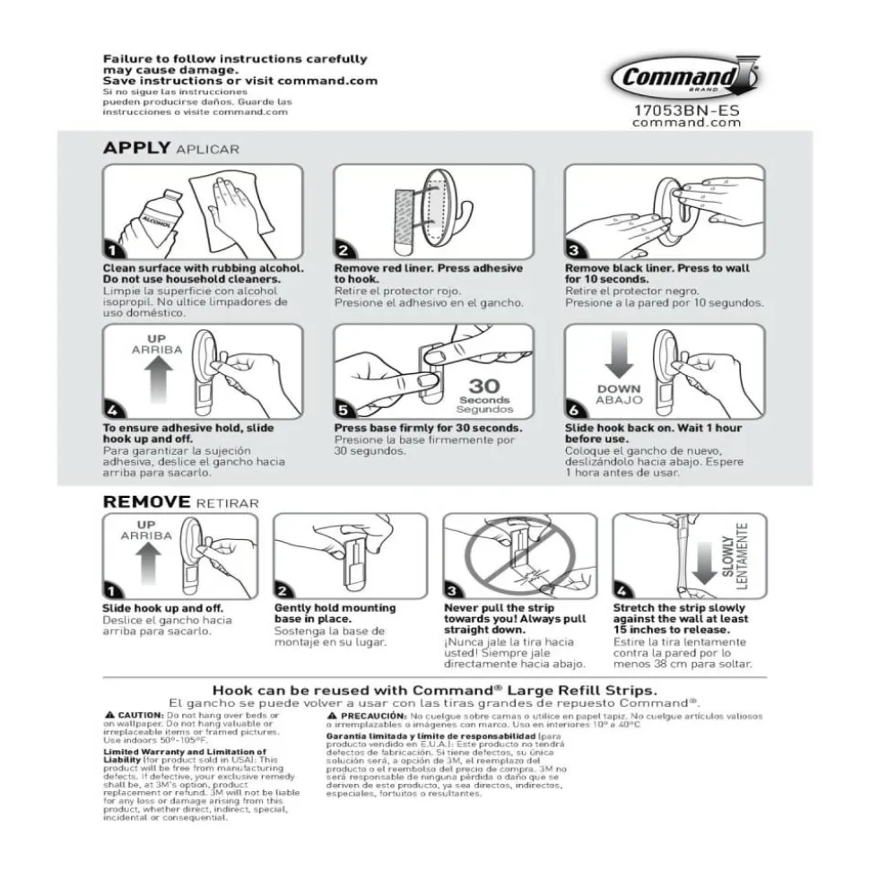 Command Large Hook, 1 Hook, 2 White Adhesive Strips, Damage Free Hanging Picture Hangers, No Tools Wall Hanging Strips For Living Spaces