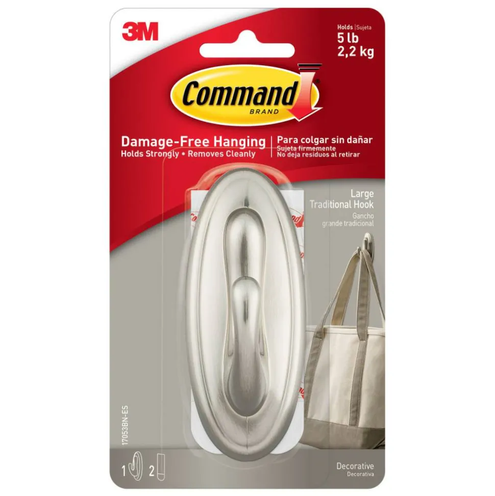 Command Large Hook, 1 Hook, 2 White Adhesive Strips, Damage Free Hanging Picture Hangers, No Tools Wall Hanging Strips For Living Spaces