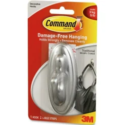 Command Large Hook, 1 Hook, 2 White Adhesive Strips, Damage Free Hanging Picture Hangers, No Tools Wall Hanging Strips For Living Spaces