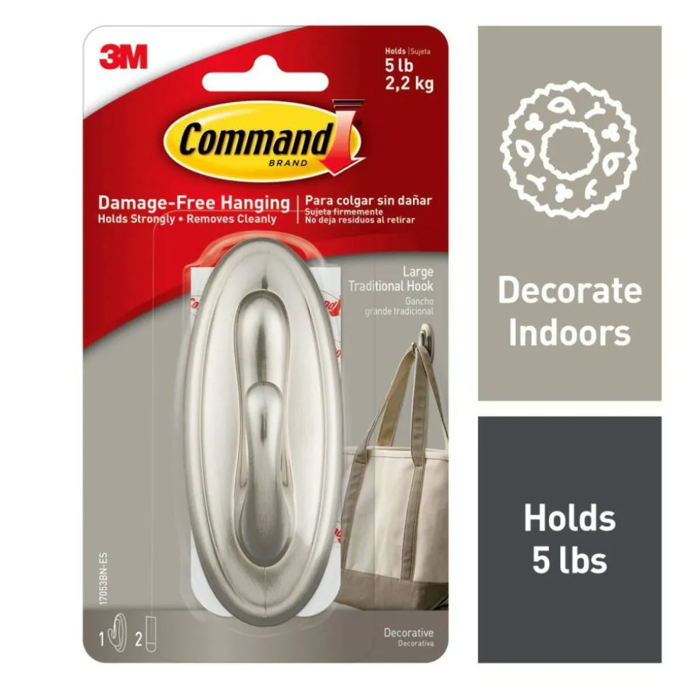 Command Large Hook, 1 Hook, 2 White Adhesive Strips, Damage Free Hanging Picture Hangers, No Tools Wall Hanging Strips For Living Spaces