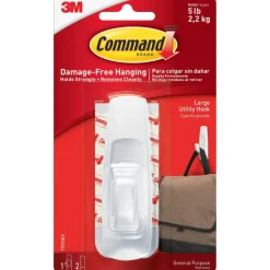 Command Large Hooks, 1 Hook, 2 White Adhesive Strips, Damage Free Hanging Picture Hangers, No Tools Wall Hanging Strips For Living Spaces