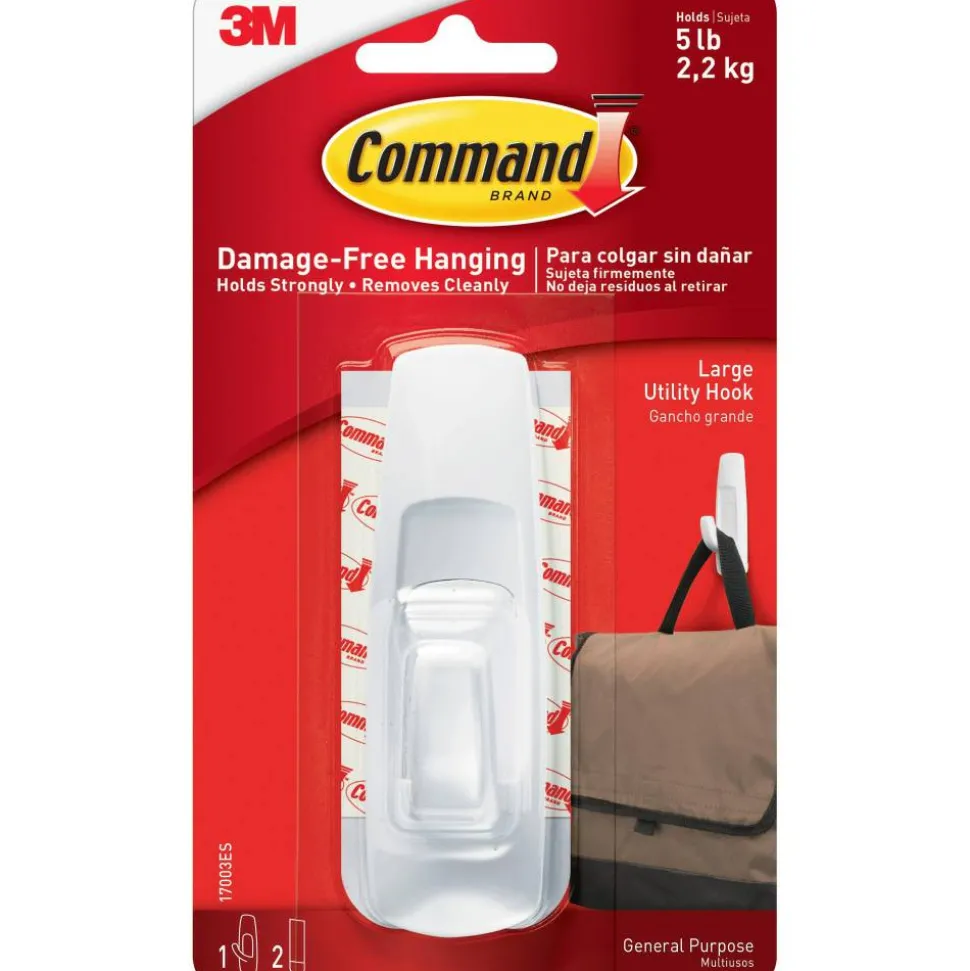 Command Large Hooks, 1 Hook, 2 White Adhesive Strips, Damage Free Hanging Picture Hangers, No Tools Wall Hanging Strips For Living Spaces