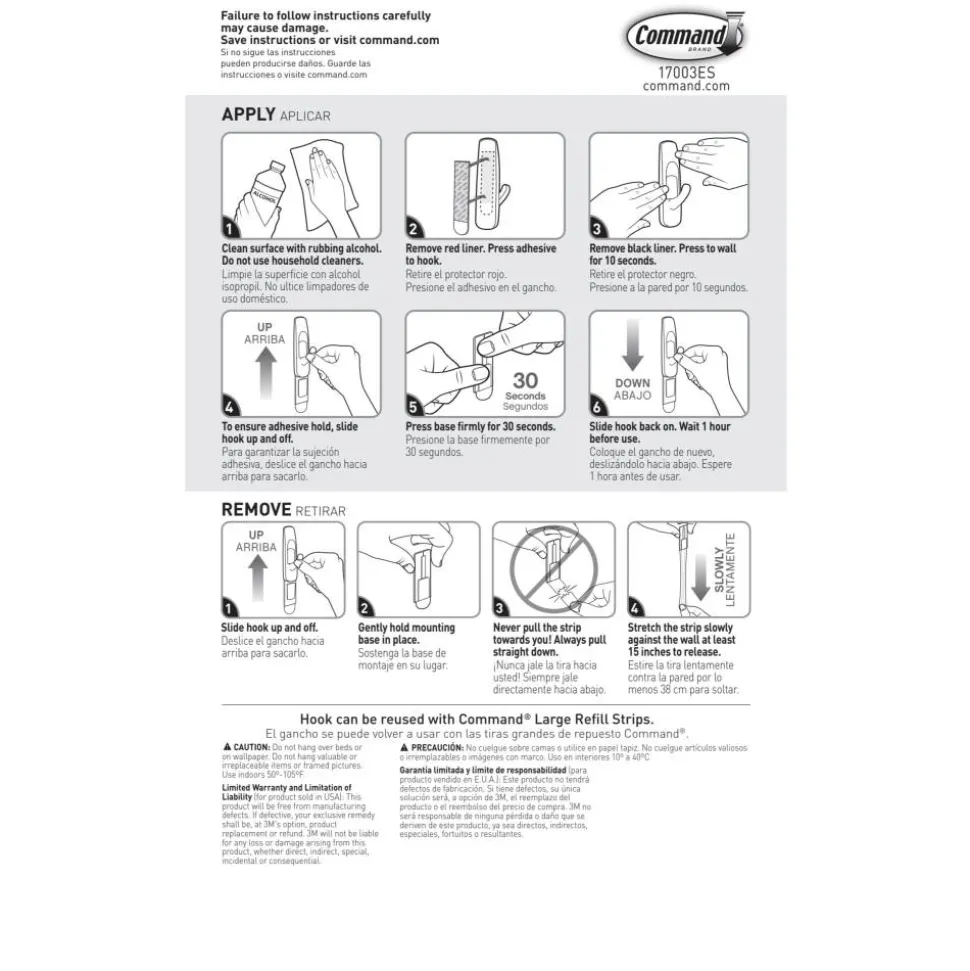 Command Large Hooks, 1 Hook, 2 White Adhesive Strips, Damage Free Hanging Picture Hangers, No Tools Wall Hanging Strips For Living Spaces