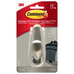 Command Large Metal Hooks, 1 Hook, 2 White Adhesive Strips, Damage Free Hanging Picture Hangers, No Tools Wall Hanging Strips For Living Spaces