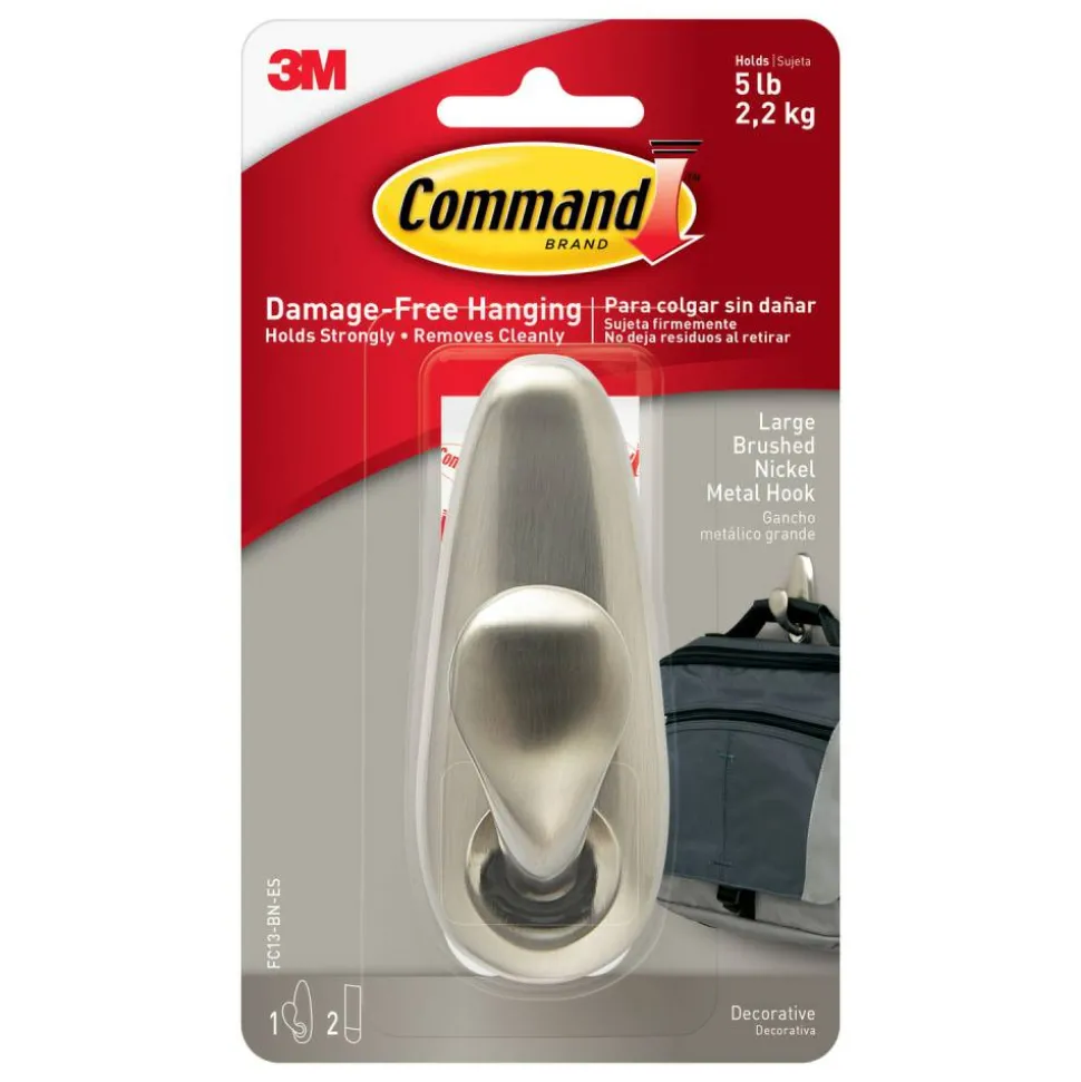 Command Large Metal Hooks, 1 Hook, 2 White Adhesive Strips, Damage Free Hanging Picture Hangers, No Tools Wall Hanging Strips For Living Spaces