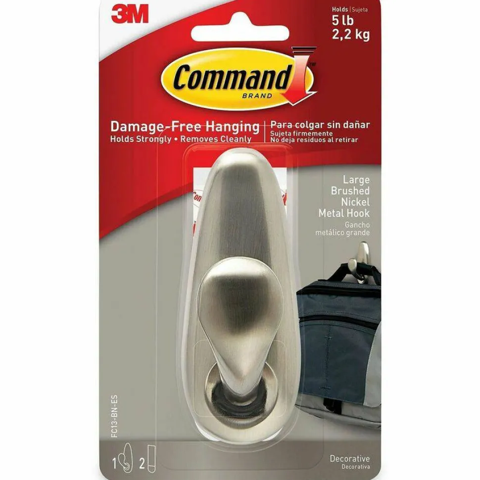 Command Large Metal Hooks, 1 Hook, 2 White Adhesive Strips, Damage Free Hanging Picture Hangers, No Tools Wall Hanging Strips For Living Spaces