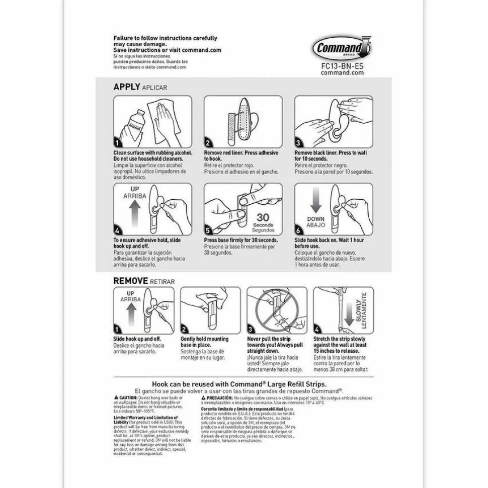 Command Large Metal Hooks, 1 Hook, 2 White Adhesive Strips, Damage Free Hanging Picture Hangers, No Tools Wall Hanging Strips For Living Spaces
