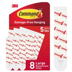 Command Large Strip Refill, 8 White Adhesive Strips, Damage Free Hanging Picture Hangers, No Tools Wall Hanging Strips For Living Spaces