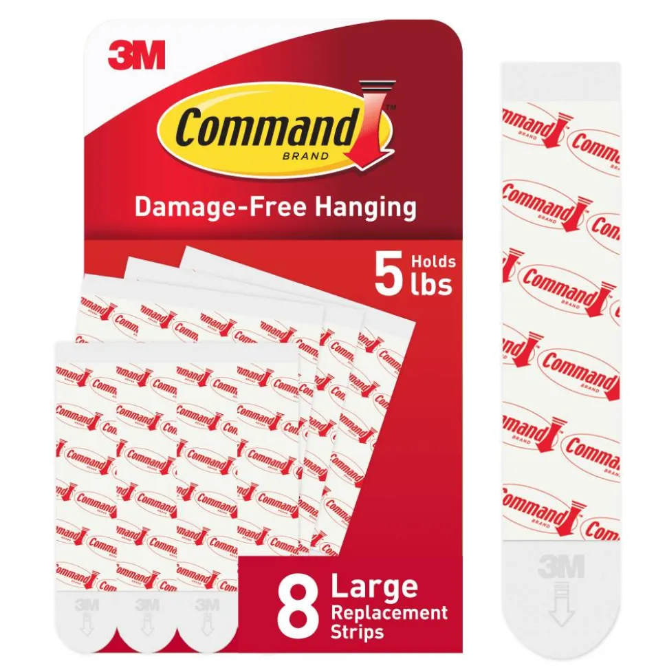 Command Large Strip Refill, 8 White Adhesive Strips, Damage Free Hanging Picture Hangers, No Tools Wall Hanging Strips For Living Spaces