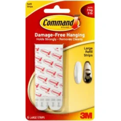 Command Large Strip Refill, 8 White Adhesive Strips, Damage Free Hanging Picture Hangers, No Tools Wall Hanging Strips For Living Spaces