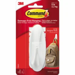 Command Large Utility Hook, Plastic, White, Supports 5 lb
