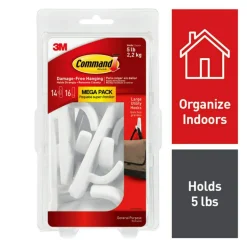 Command Large Utility Hooks, 14 Hooks, 16 White Adhesive Strips, Damage Free Hanging Picture Hangers, No Tools Wall Hanging Strips For Living Spaces