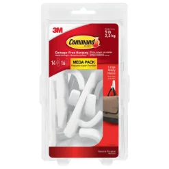 Command Large Utility Hooks, 14 Hooks, 16 White Adhesive Strips, Damage Free Hanging Picture Hangers, No Tools Wall Hanging Strips For Living Spaces