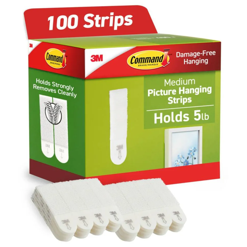 Command Medium (10 lb) Picture Hanging Strips, 100 Pairs (200 Strips), Damage Free Wall Hangers for Picture Frames and Other Decor, No Tools Required