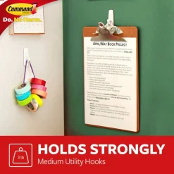 Command Medium Utility Hooks, 2 Hooks, 4 White Adhesive Strips, Damage Free Hanging Picture Hangers, No Tools Wall Hanging Strips For Living Spaces